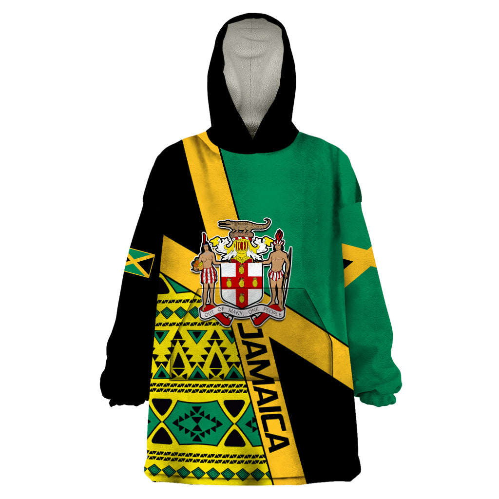 Personalised Jamaica Wearable Blanket Hoodie Ethnic Style In Jamaican Flag - Wonder Print Shop