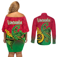 Vanuatu Islands Couples Matching Off Shoulder Short Dress and Long Sleeve Button Shirts Polynesian Tattoo and Sea Turtle LT9 - Wonder Print Shop