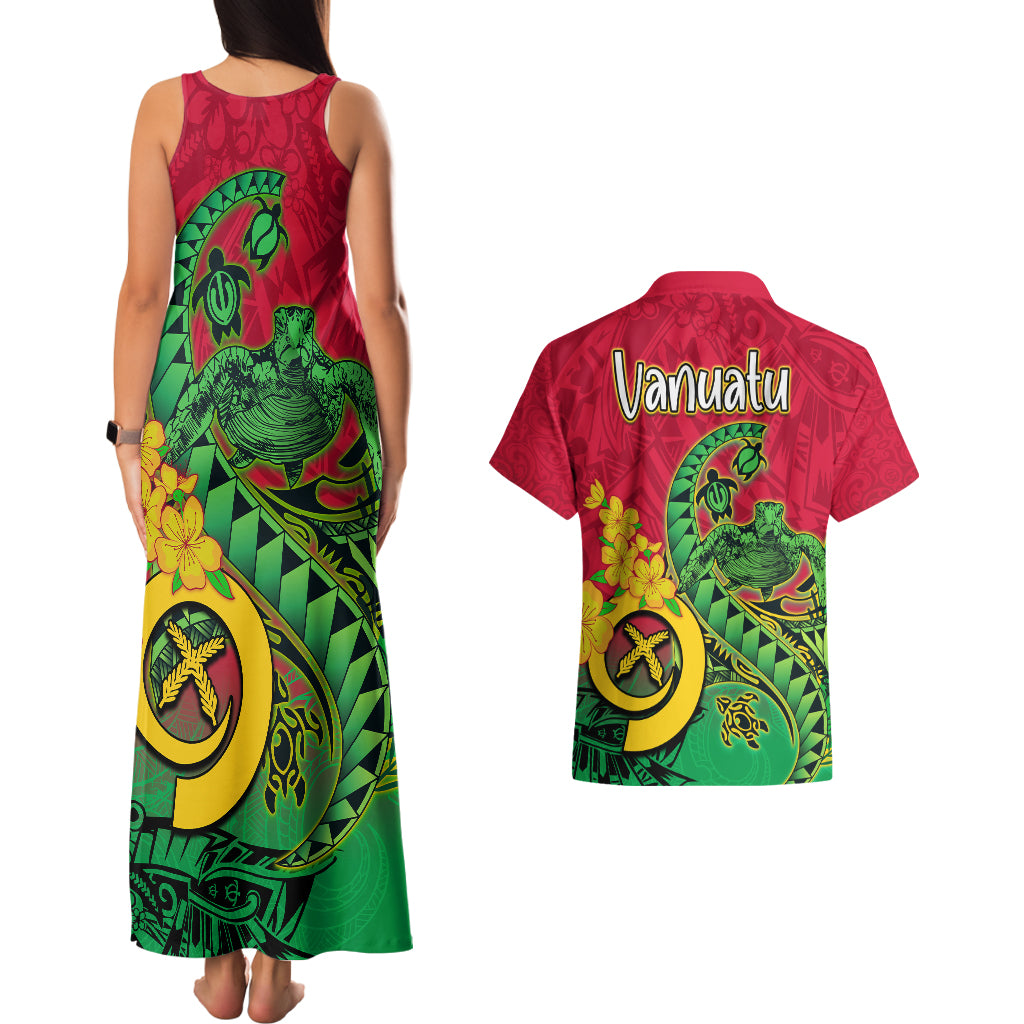 Vanuatu Islands Couples Matching Tank Maxi Dress And Hawaiian Shirt Polynesian Tattoo and Sea Turtle LT9 - Wonder Print Shop