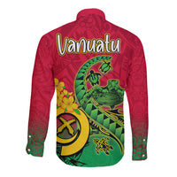 Vanuatu Islands Long Sleeve Button Shirt Polynesian Tattoo and Sea Turtle - Wonder Print Shop
