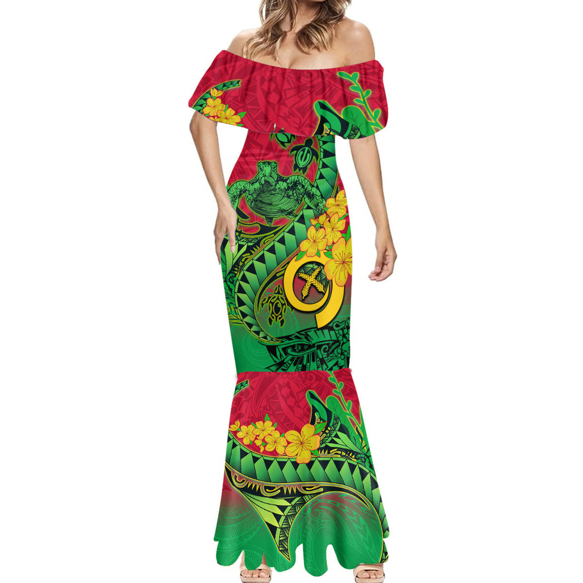Vanuatu Islands Mermaid Dress Polynesian Tattoo and Sea Turtle - Wonder Print Shop