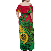 Vanuatu Islands Off Shoulder Maxi Dress Polynesian Tattoo and Sea Turtle - Wonder Print Shop