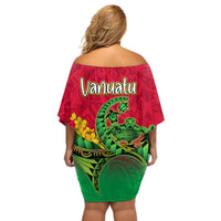 Vanuatu Islands Off Shoulder Short Dress Polynesian Tattoo and Sea Turtle - Wonder Print Shop