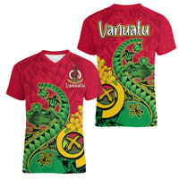 Vanuatu Islands Women V Neck T Shirt Polynesian Tattoo and Sea Turtle - Wonder Print Shop