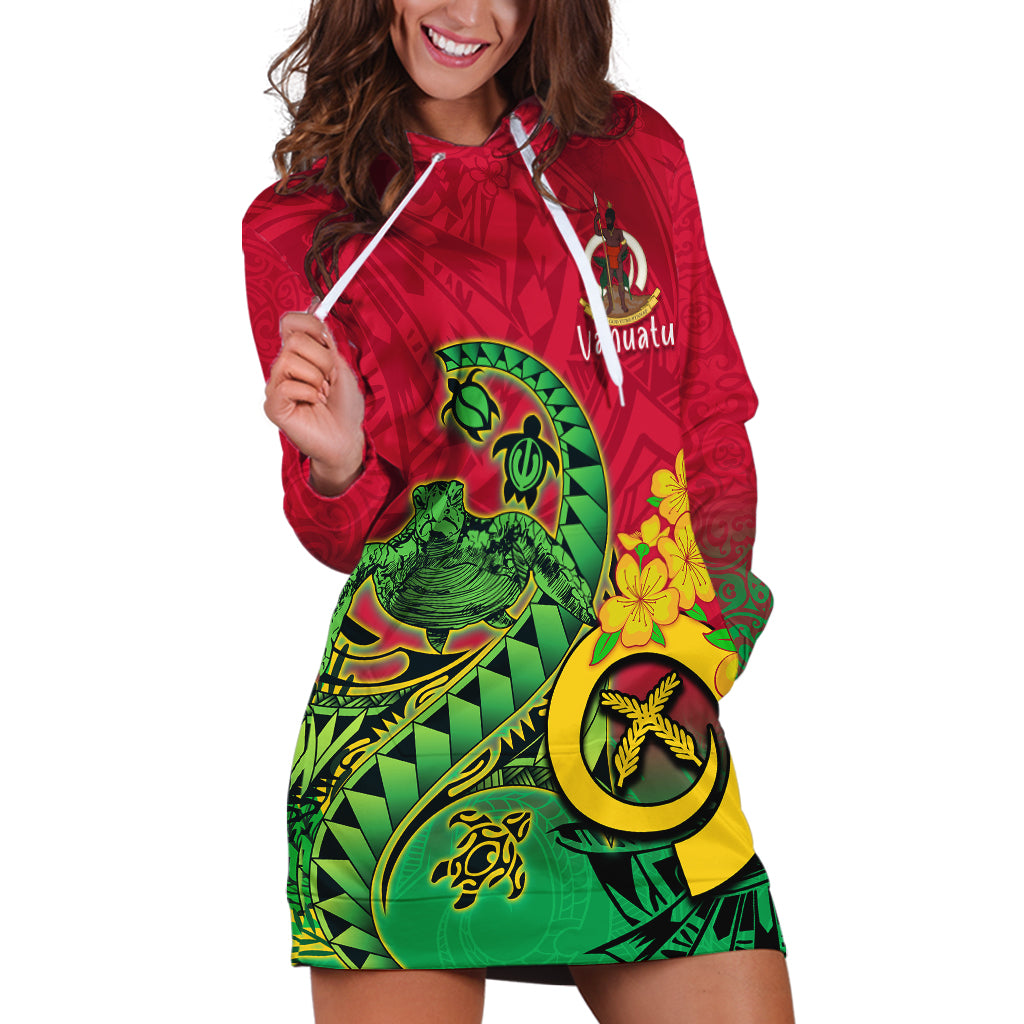 Personalised Vanuatu Islands Hoodie Dress Polynesian Tattoo and Sea Turtle - Wonder Print Shop