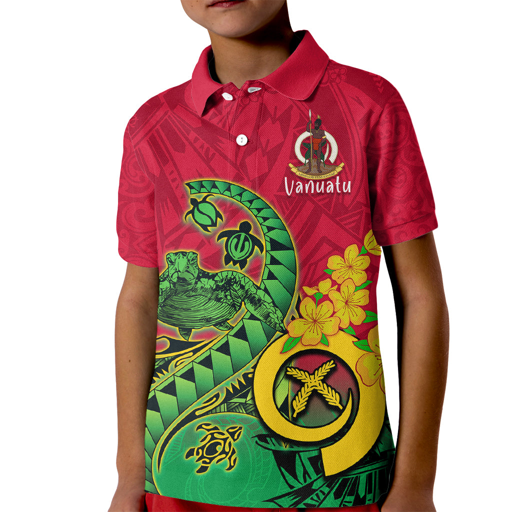 Personalised Vanuatu Islands Kid Polo Shirt Polynesian Tattoo and Sea Turtle - Wonder Print Shop