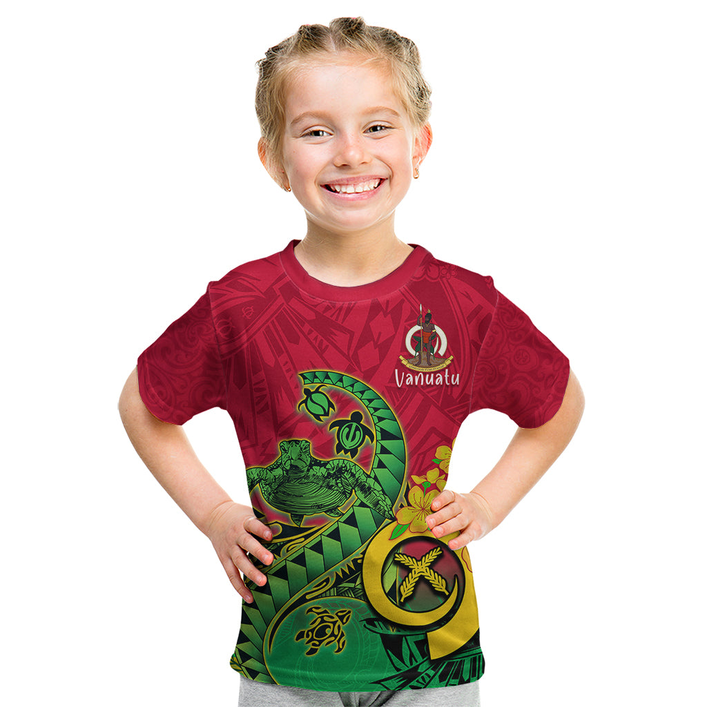 Personalised Vanuatu Islands Kid T Shirt Polynesian Tattoo and Sea Turtle - Wonder Print Shop