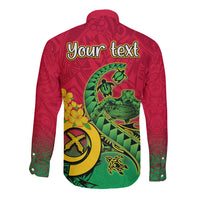 Personalised Vanuatu Islands Long Sleeve Button Shirt Polynesian Tattoo and Sea Turtle - Wonder Print Shop