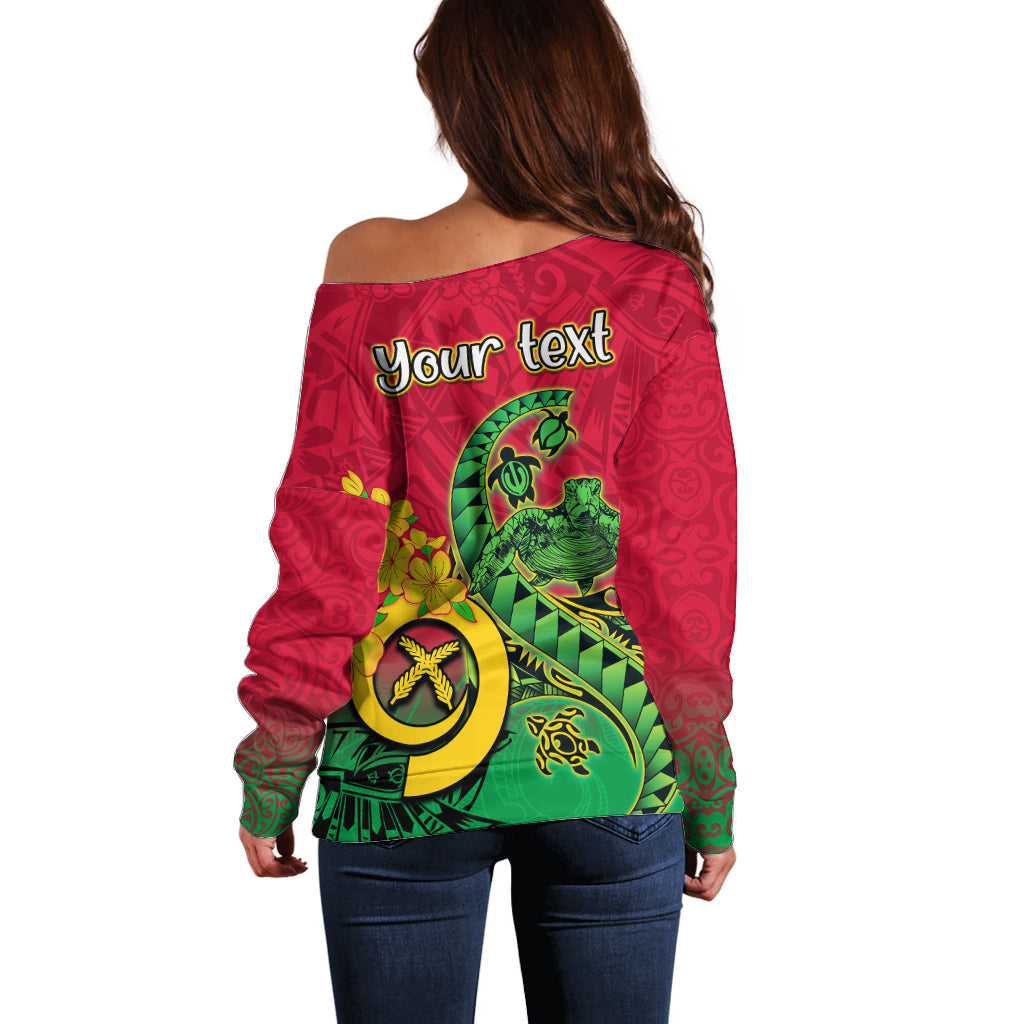 Personalised Vanuatu Islands Off Shoulder Sweater Polynesian Tattoo and Sea Turtle - Wonder Print Shop