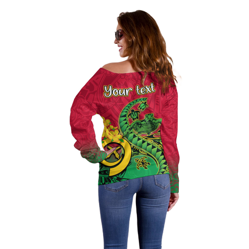 Personalised Vanuatu Islands Off Shoulder Sweater Polynesian Tattoo and Sea Turtle - Wonder Print Shop