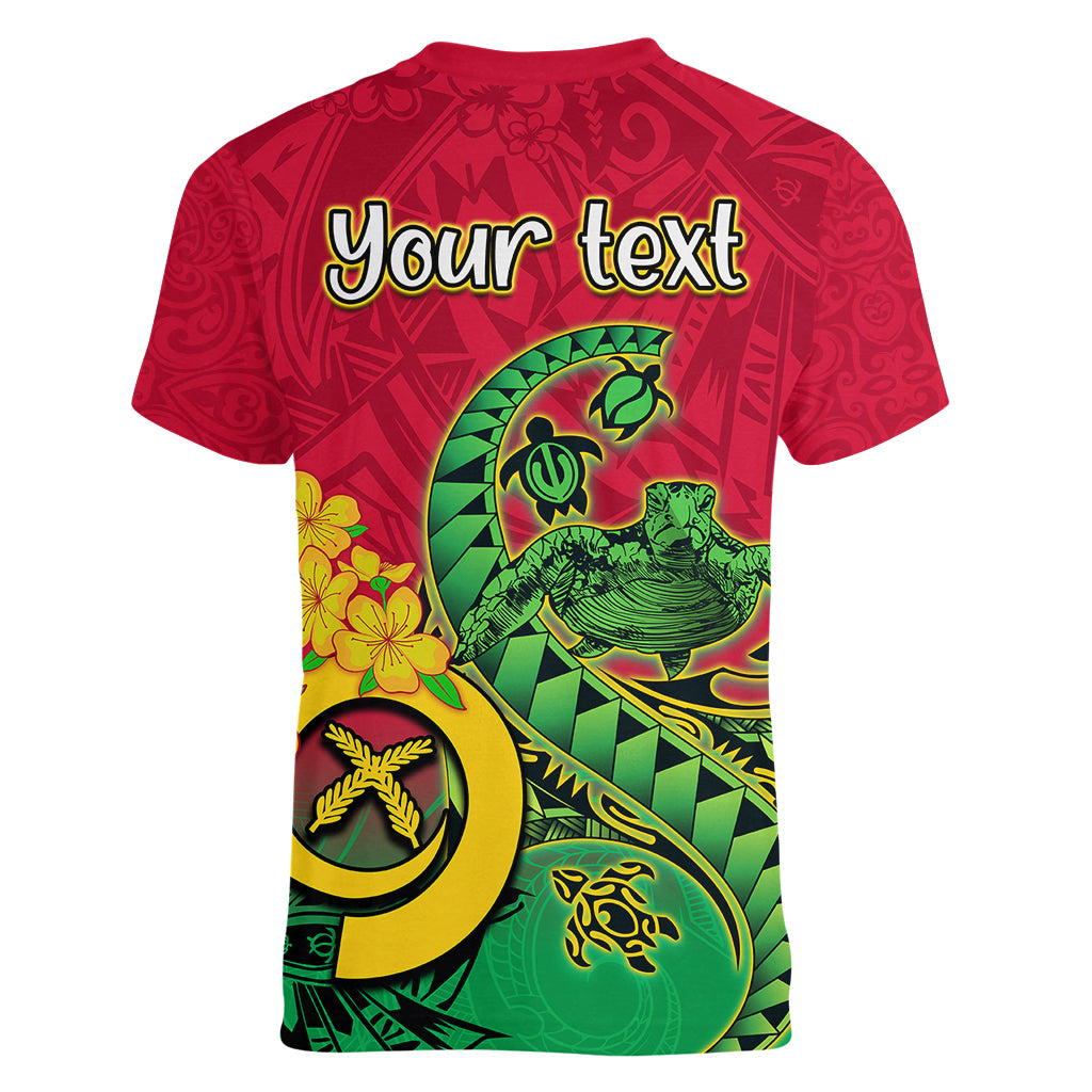Personalised Vanuatu Islands Women V Neck T Shirt Polynesian Tattoo and Sea Turtle - Wonder Print Shop
