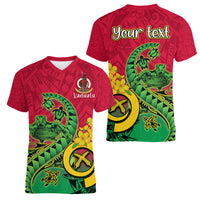 Personalised Vanuatu Islands Women V Neck T Shirt Polynesian Tattoo and Sea Turtle - Wonder Print Shop