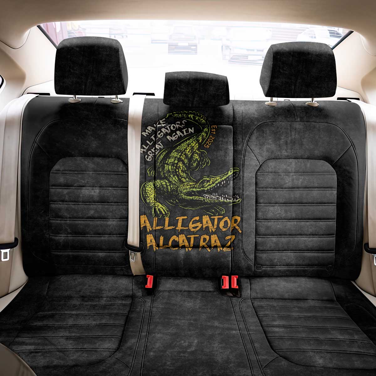 Alligator Alcatraz Est 2025 Back Car Seat Cover Vintage Retro - Wonder Print Shop
