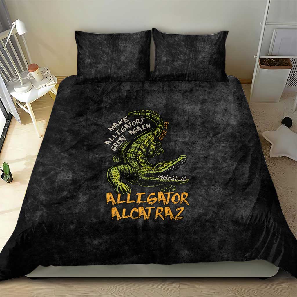 Alligator Alcatraz Est 2025 Bedding Set Vintage Retro - Wonder Print Shop