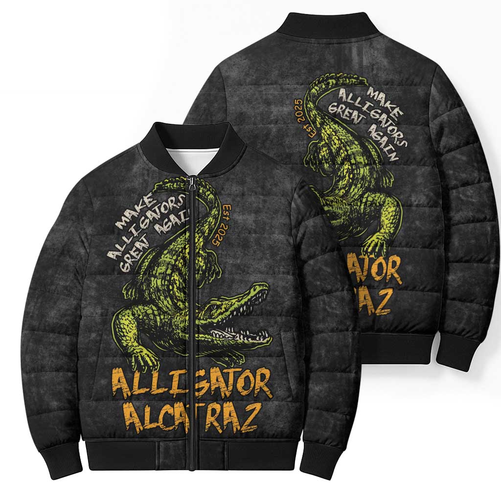 Alligator Alcatraz Est 2025 Bomber Puffer Jacket Vintage Retro - Wonder Print Shop