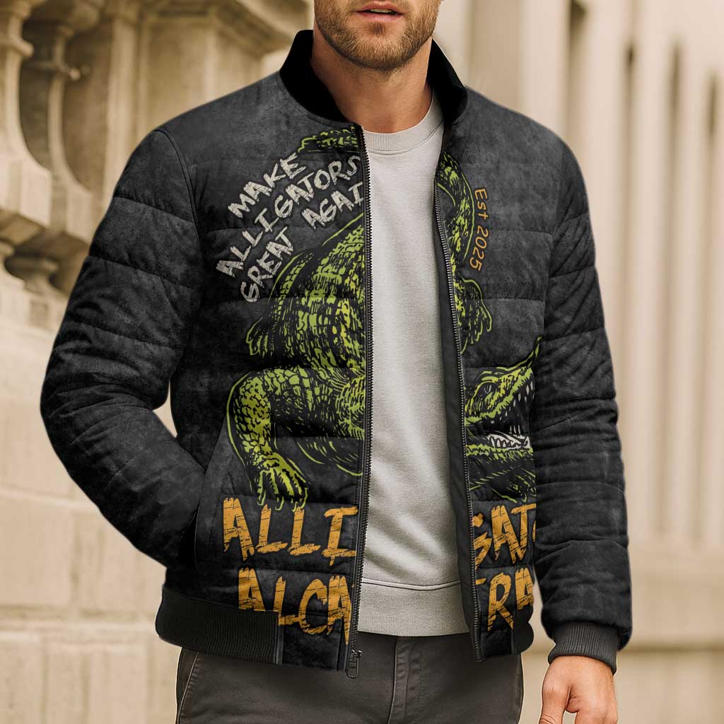 Alligator Alcatraz Est 2025 Bomber Puffer Jacket Vintage Retro - Wonder Print Shop