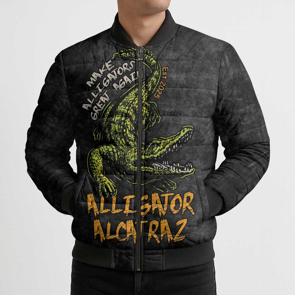 Alligator Alcatraz Est 2025 Bomber Puffer Jacket Vintage Retro - Wonder Print Shop