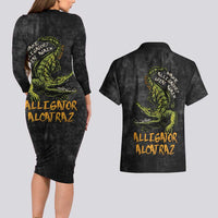 Alligator Alcatraz Est 2025 Couples Matching Long Sleeve Bodycon Dress and Hawaiian Shirt Vintage Retro - Wonder Print Shop