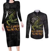 Alligator Alcatraz Est 2025 Couples Matching Long Sleeve Bodycon Dress and Long Sleeve Button Shirt Vintage Retro - Wonder Print Shop