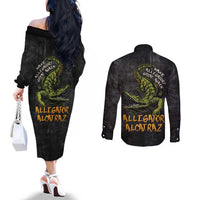 Alligator Alcatraz Est 2025 Couples Matching Off The Shoulder Long Sleeve Dress and Long Sleeve Button Shirt Vintage Retro - Wonder Print Shop