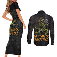 Alligator Alcatraz Est 2025 Couples Matching Short Sleeve Bodycon Dress and Long Sleeve Button Shirt Vintage Retro - Wonder Print Shop
