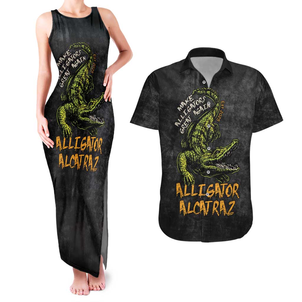 Alligator Alcatraz Est 2025 Couples Matching Tank Maxi Dress and Hawaiian Shirt Vintage Retro - Wonder Print Shop