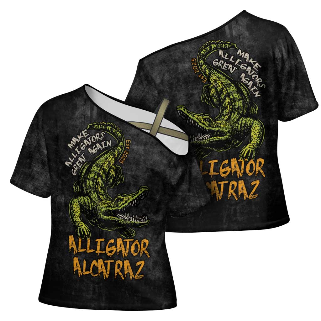 Alligator Alcatraz Est 2025 Cross Shoulder Shirt Vintage Retro - Wonder Print Shop
