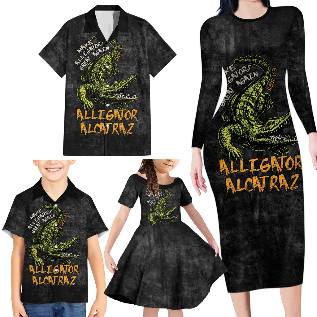 Alligator Alcatraz Est 2025 Family Matching Long Sleeve Bodycon Dress and Hawaiian Shirt Vintage Retro - Wonder Print Shop