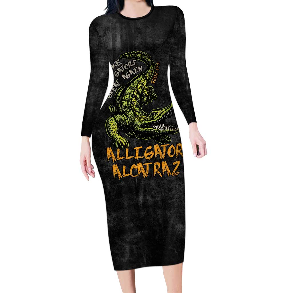 Alligator Alcatraz Est 2025 Family Matching Long Sleeve Bodycon Dress and Hawaiian Shirt Vintage Retro - Wonder Print Shop