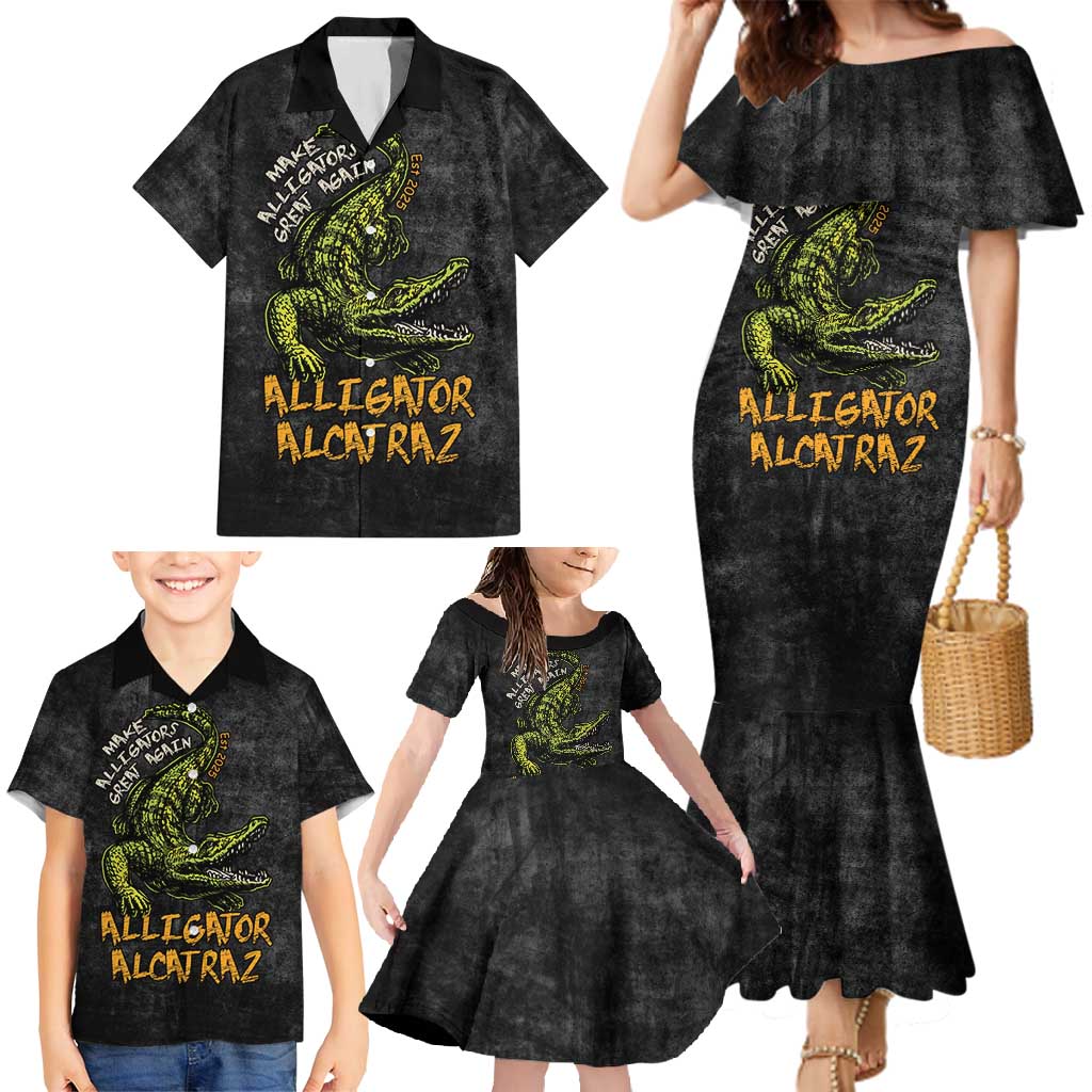 Alligator Alcatraz Est 2025 Family Matching Mermaid Dress and Hawaiian Shirt Vintage Retro - Wonder Print Shop