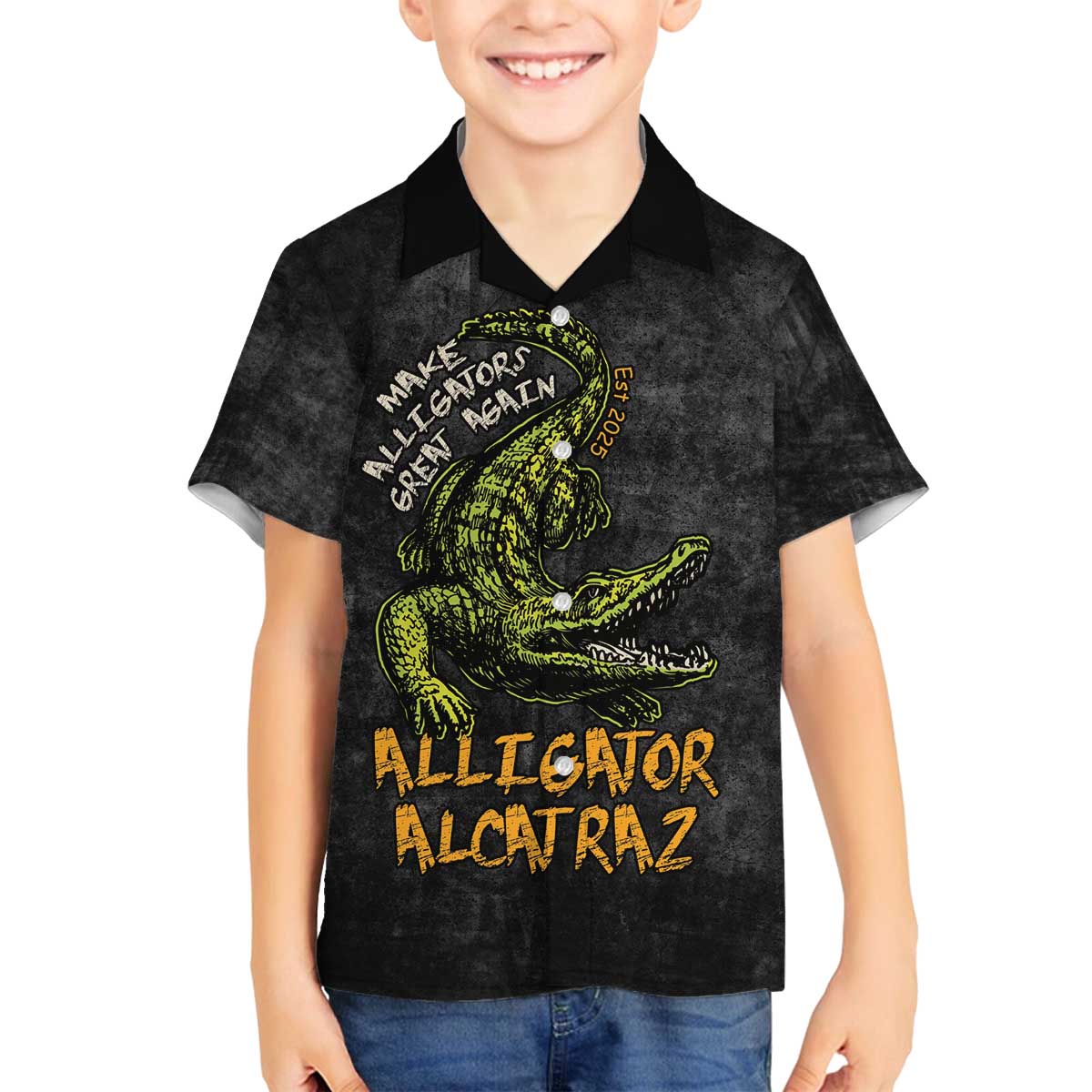 Alligator Alcatraz Est 2025 Family Matching Off The Shoulder Long Sleeve Dress and Hawaiian Shirt Vintage Retro - Wonder Print Shop