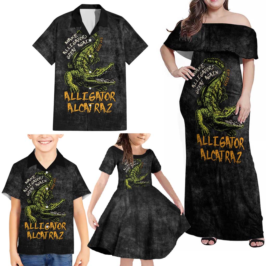 Alligator Alcatraz Est 2025 Family Matching Off Shoulder Maxi Dress and Hawaiian Shirt Vintage Retro - Wonder Print Shop