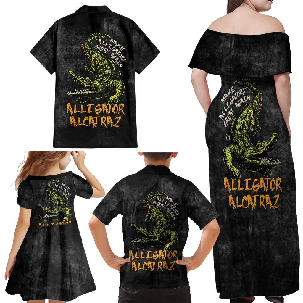 Alligator Alcatraz Est 2025 Family Matching Off Shoulder Maxi Dress and Hawaiian Shirt Vintage Retro - Wonder Print Shop