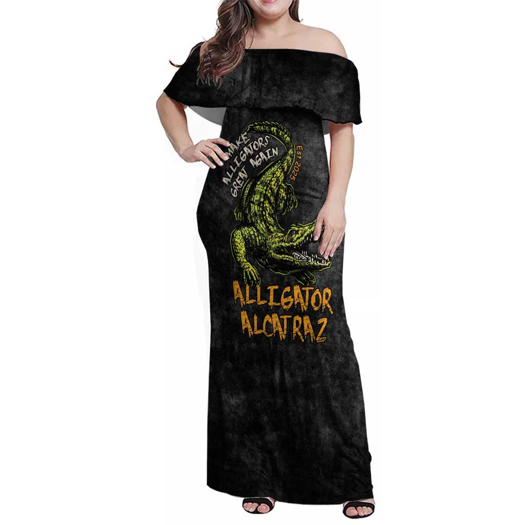 Alligator Alcatraz Est 2025 Family Matching Off Shoulder Maxi Dress and Hawaiian Shirt Vintage Retro - Wonder Print Shop