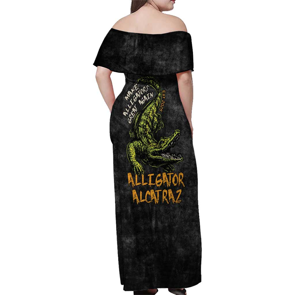 Alligator Alcatraz Est 2025 Family Matching Off Shoulder Maxi Dress and Hawaiian Shirt Vintage Retro - Wonder Print Shop