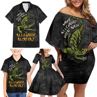 Alligator Alcatraz Est 2025 Family Matching Off Shoulder Short Dress and Hawaiian Shirt Vintage Retro - Wonder Print Shop