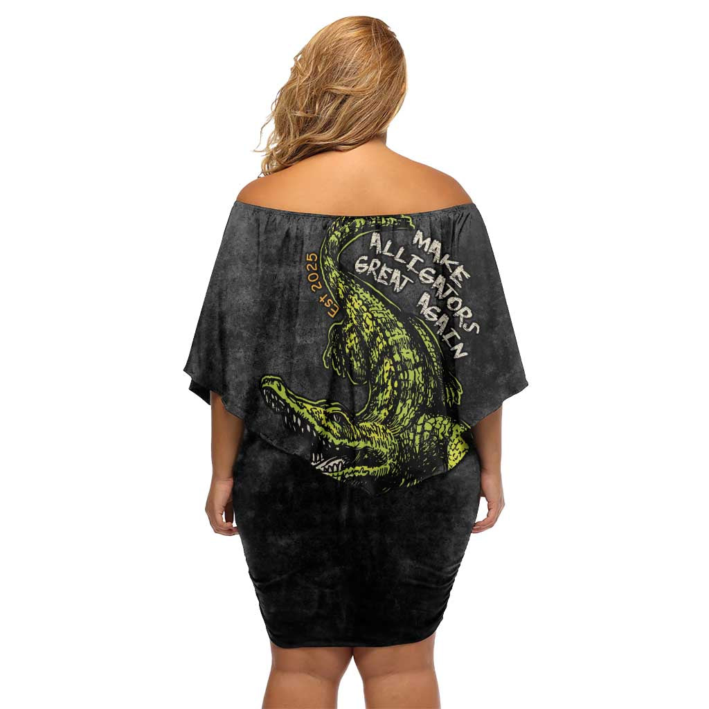 Alligator Alcatraz Est 2025 Family Matching Off Shoulder Short Dress and Hawaiian Shirt Vintage Retro - Wonder Print Shop