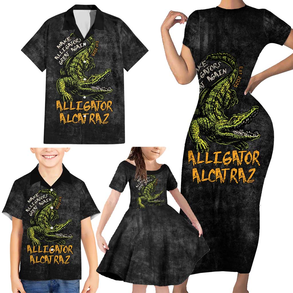 Alligator Alcatraz Est 2025 Family Matching Short Sleeve Bodycon Dress and Hawaiian Shirt Vintage Retro - Wonder Print Shop