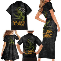 Alligator Alcatraz Est 2025 Family Matching Short Sleeve Bodycon Dress and Hawaiian Shirt Vintage Retro - Wonder Print Shop