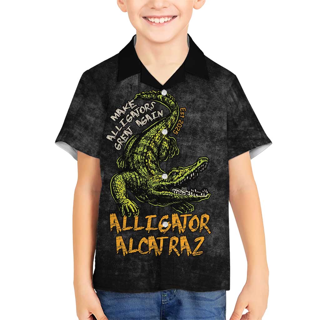 Alligator Alcatraz Est 2025 Family Matching Short Sleeve Bodycon Dress and Hawaiian Shirt Vintage Retro - Wonder Print Shop