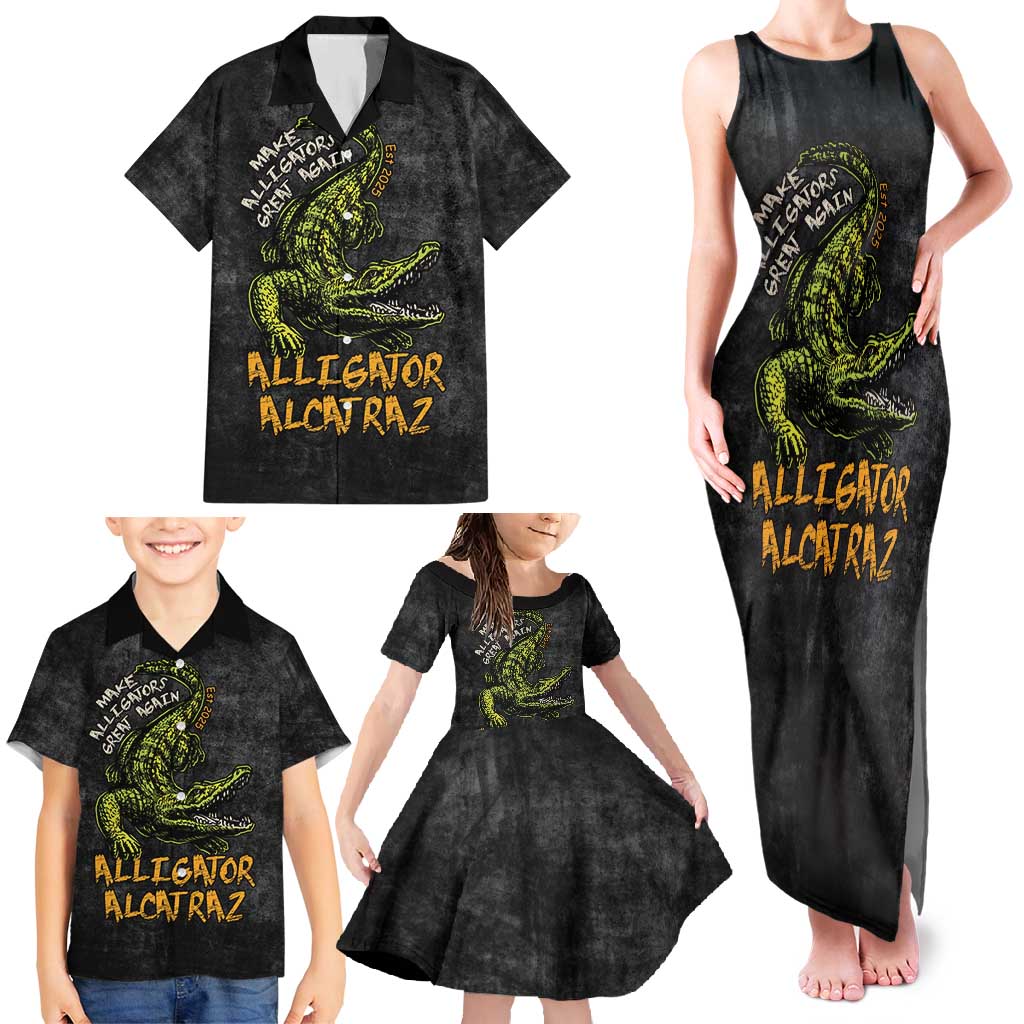 Alligator Alcatraz Est 2025 Family Matching Tank Maxi Dress and Hawaiian Shirt Vintage Retro - Wonder Print Shop