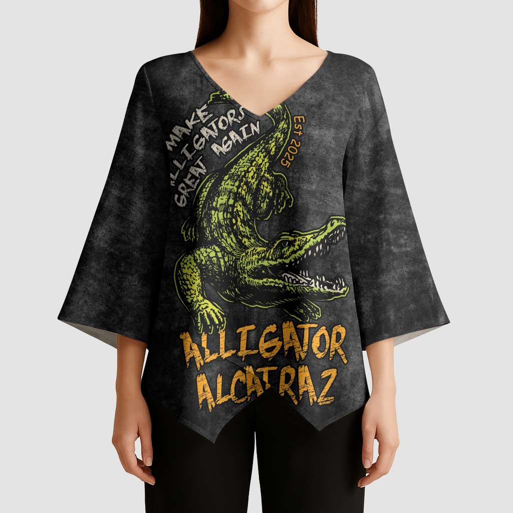 Alligator Alcatraz Est 2025 Kimono Sleeve Blouse Vintage Retro - Wonder Print Shop