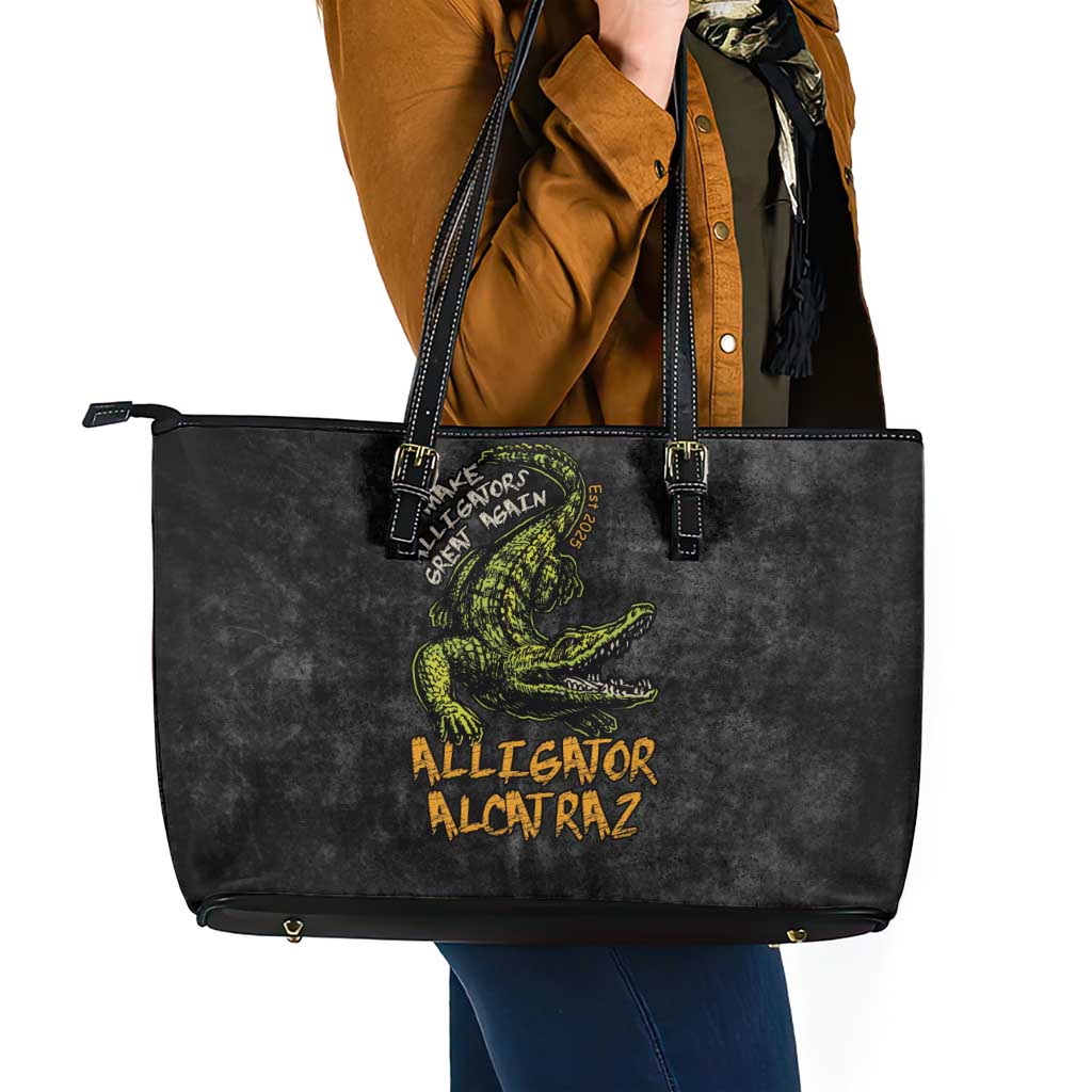 Alligator Alcatraz Est 2025 Leather Tote Bag Vintage Retro - Wonder Print Shop