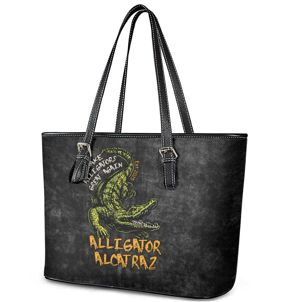 Alligator Alcatraz Est 2025 Leather Tote Bag Vintage Retro - Wonder Print Shop