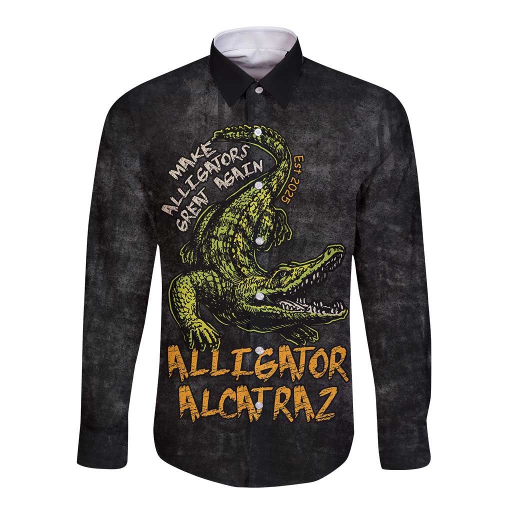 Alligator Alcatraz Est 2025 Long Sleeve Button Shirt Vintage Retro - Wonder Print Shop