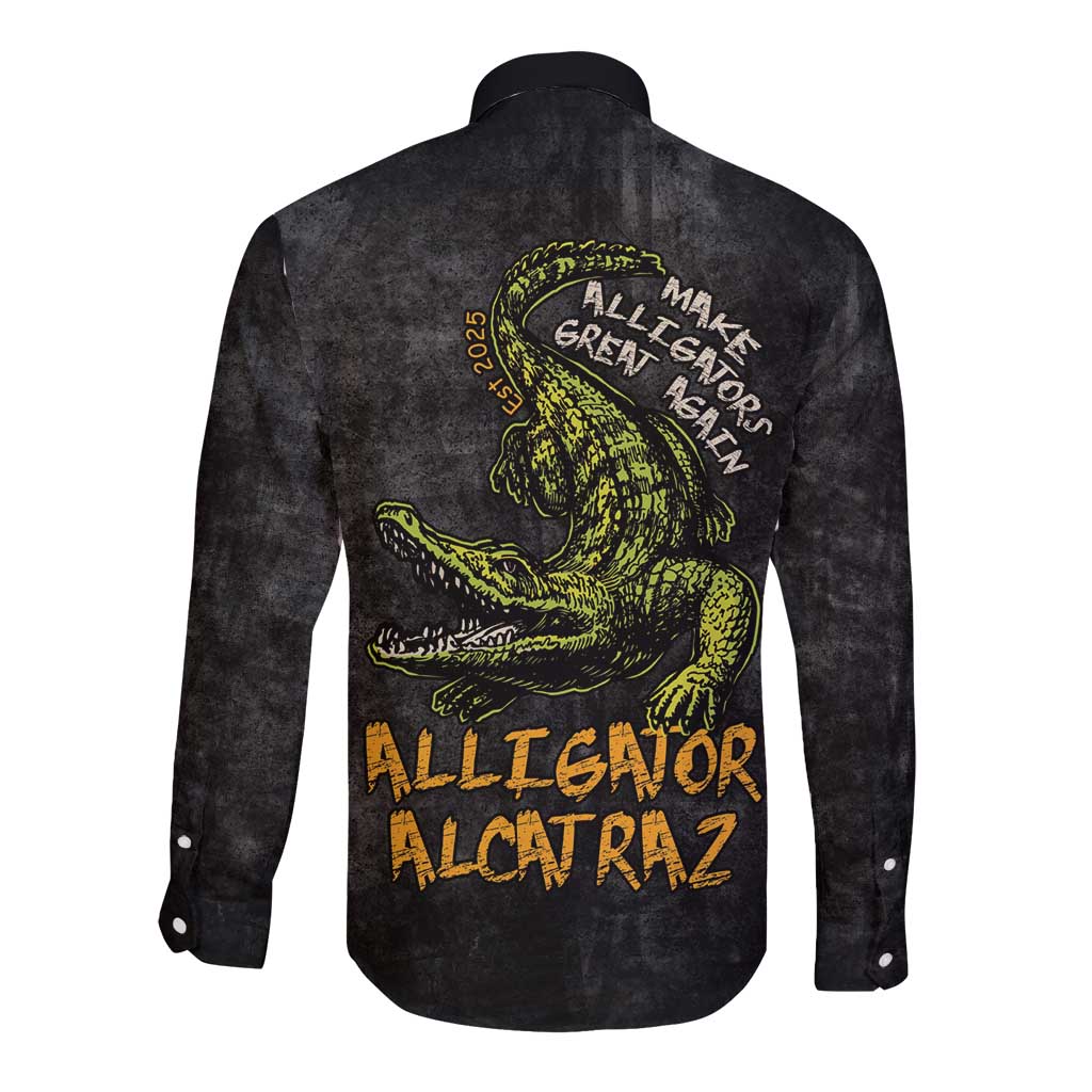 Alligator Alcatraz Est 2025 Long Sleeve Button Shirt Vintage Retro - Wonder Print Shop