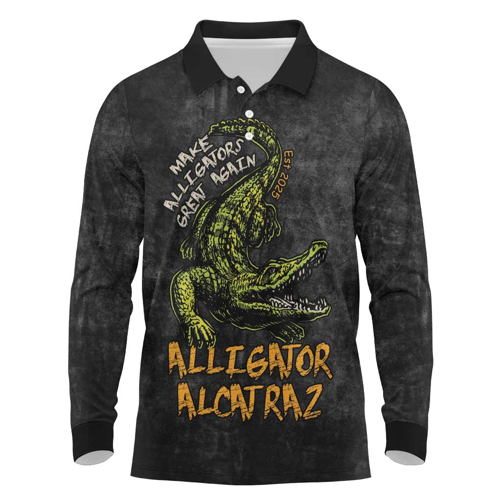 Alligator Alcatraz Est 2025 Long Sleeve Polo Shirt Vintage Retro - Wonder Print Shop