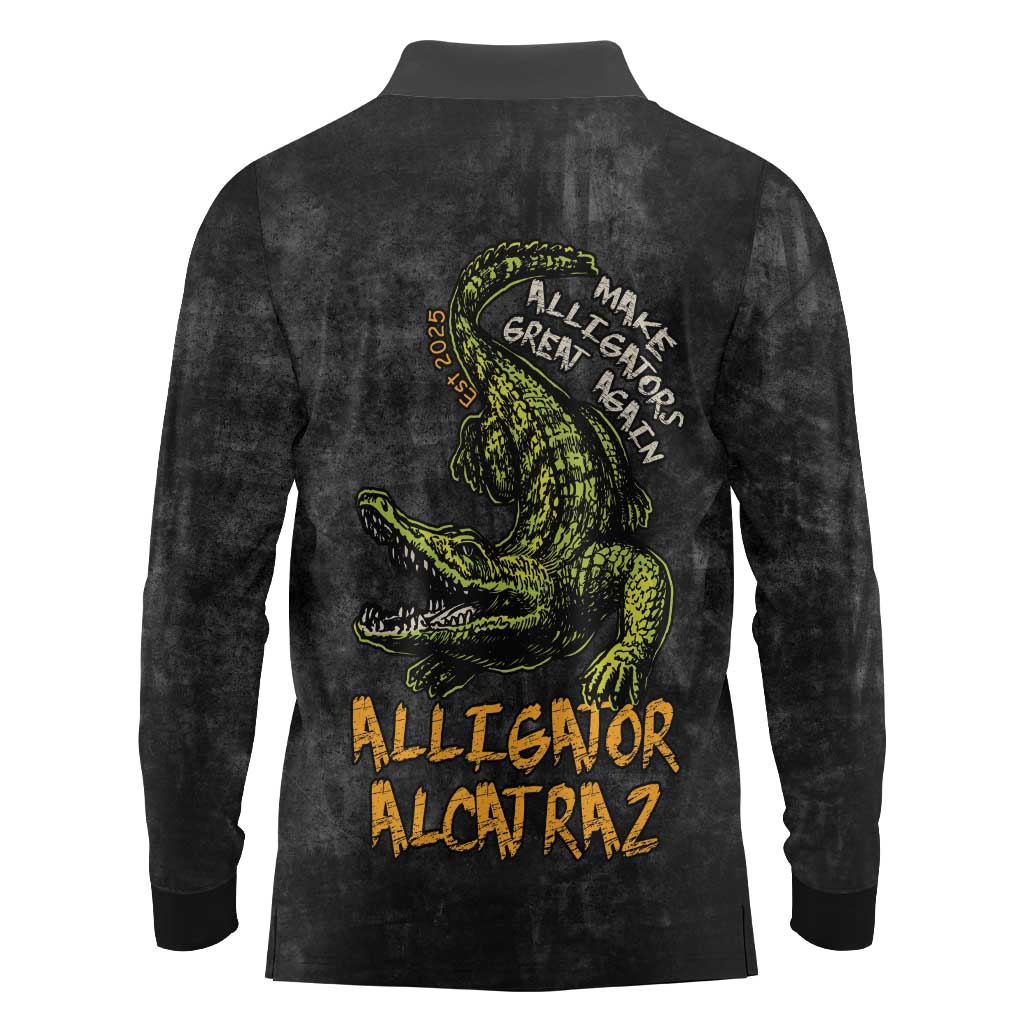 Alligator Alcatraz Est 2025 Long Sleeve Polo Shirt Vintage Retro - Wonder Print Shop