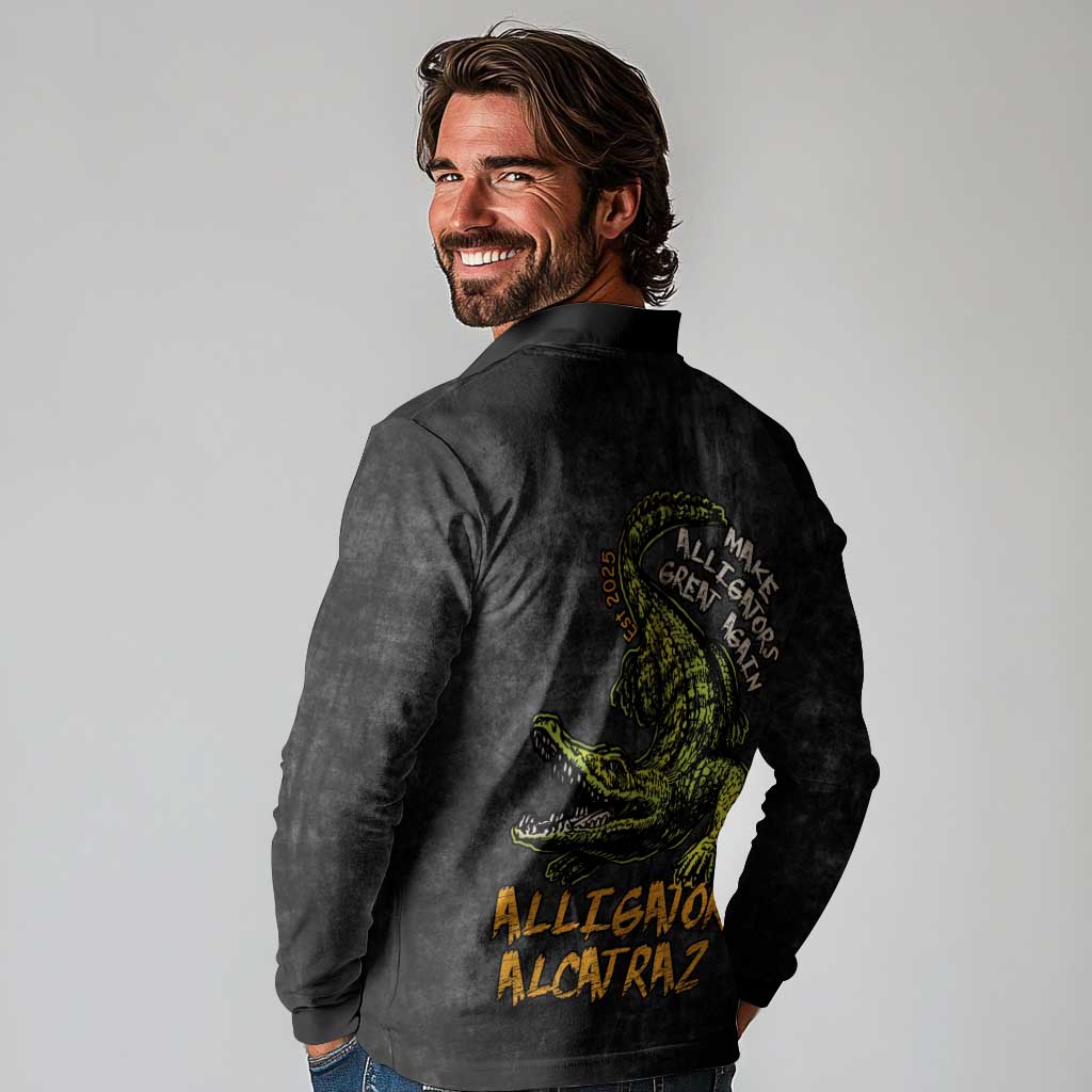 Alligator Alcatraz Est 2025 Long Sleeve Polo Shirt Vintage Retro - Wonder Print Shop
