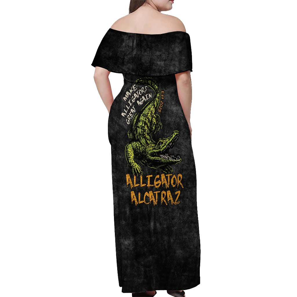 Alligator Alcatraz Est 2025 Off Shoulder Maxi Dress Vintage Retro - Wonder Print Shop